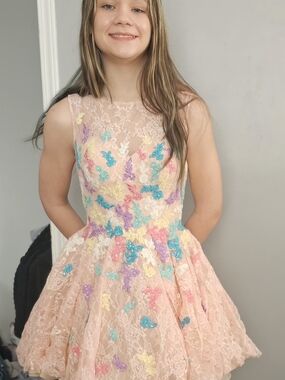 Girls' Pink Lace Party Dress with Pastel Appliqué